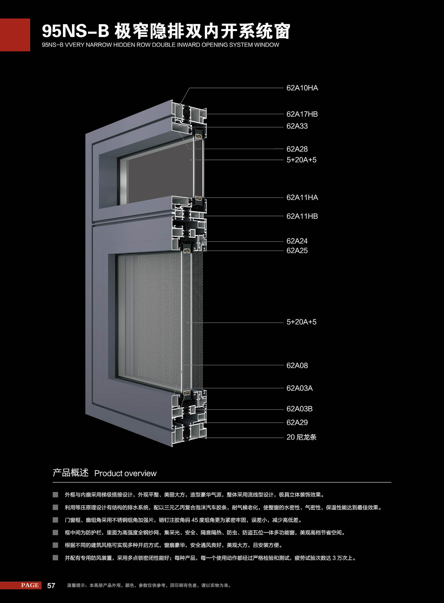 95NS-B极窄隐排双内开系统窗